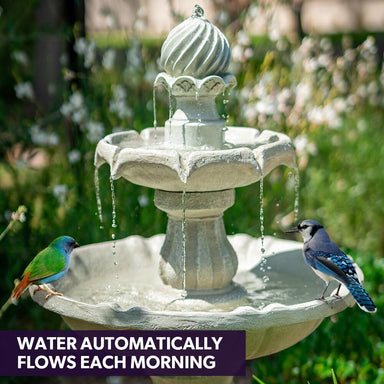 PROTEGE 3 Tier Solar Powered Water Feature Fountain Bird Bath with birds