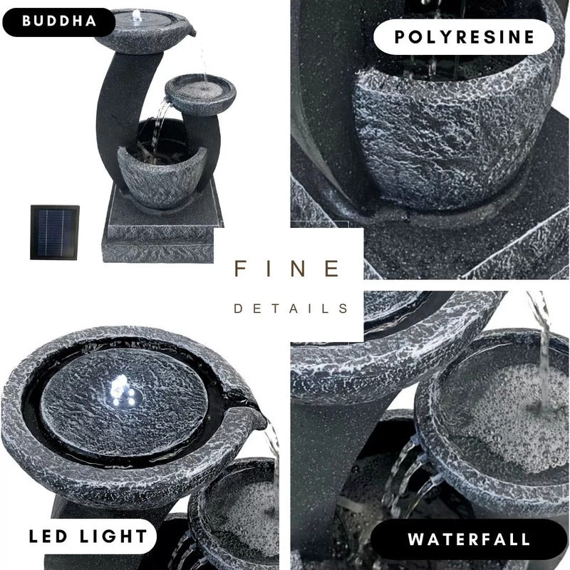 3-Tier Solar Powered Water Feature Fountain with LED - Grey Four Features