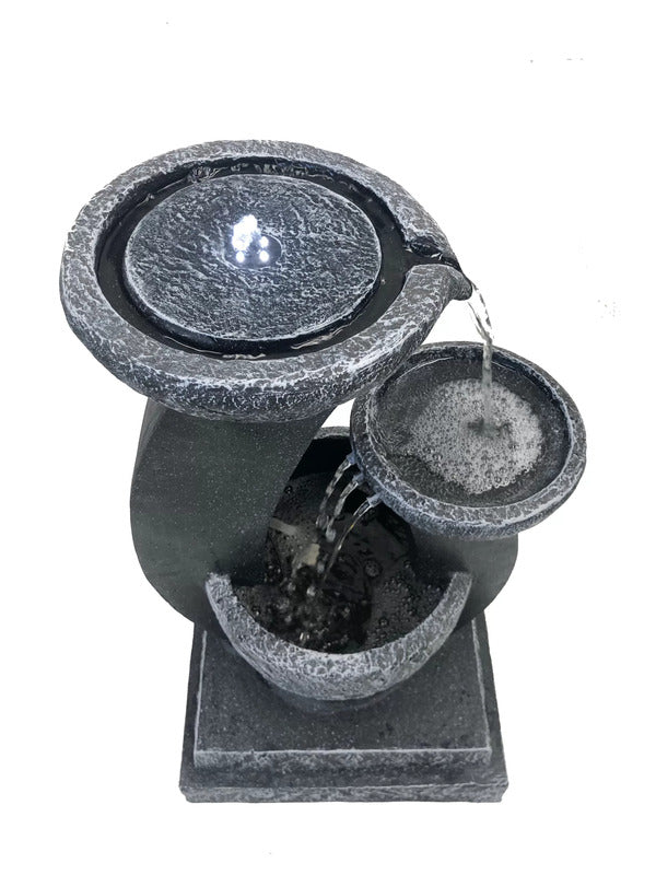 3-Tier Solar Powered Water Feature Fountain with LED - Grey Top View
