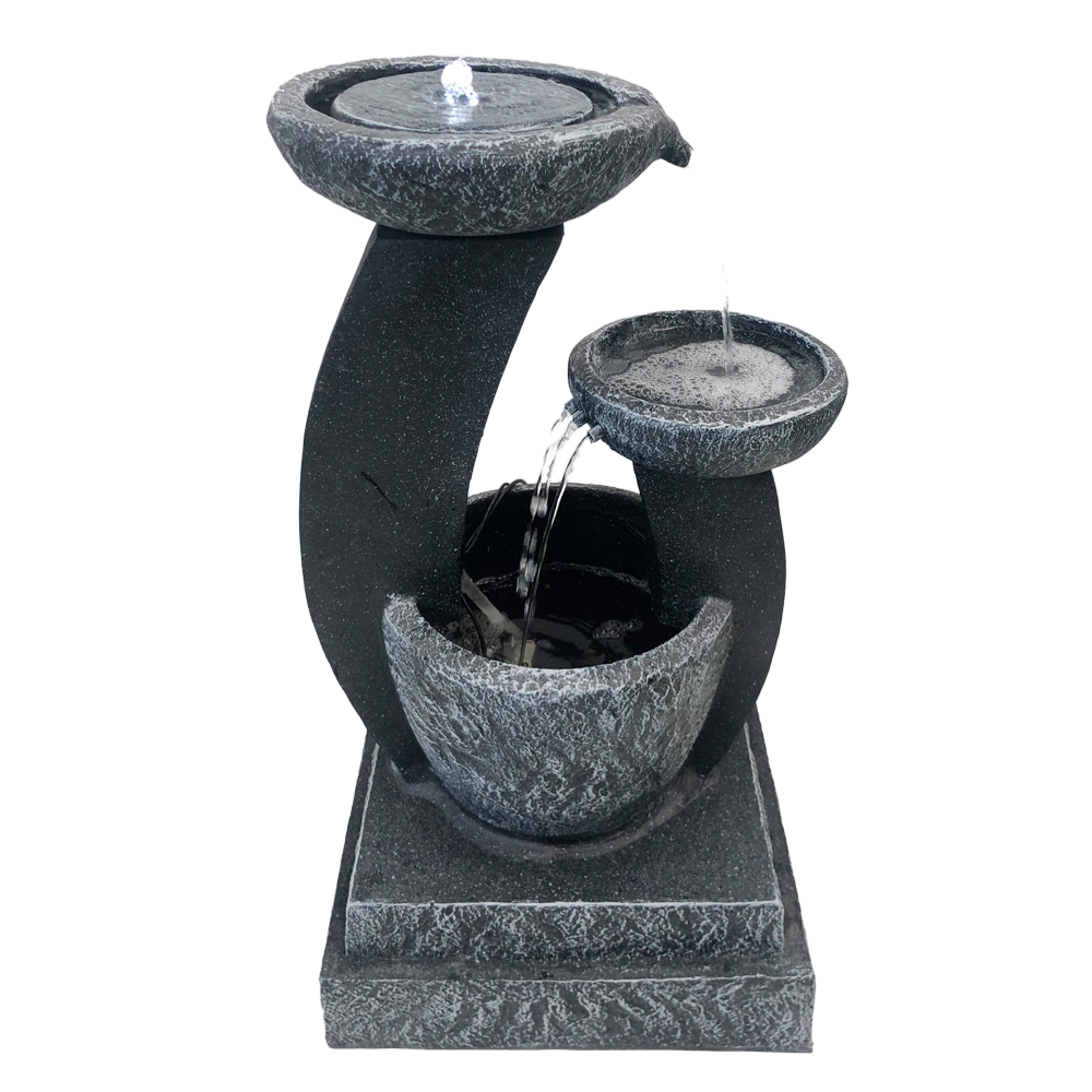 3-Tier Solar Powered Water Feature Fountain with LED - Grey Main View