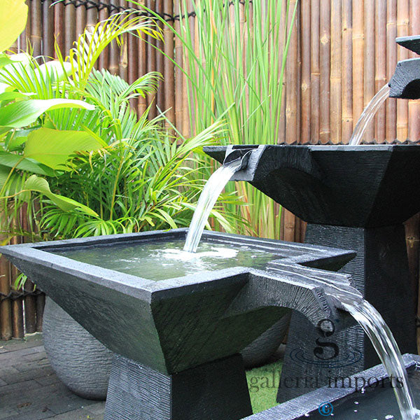 3 tier cascade water feature fountain right angle view