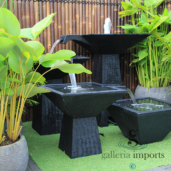 three tier cascade fountain with plants