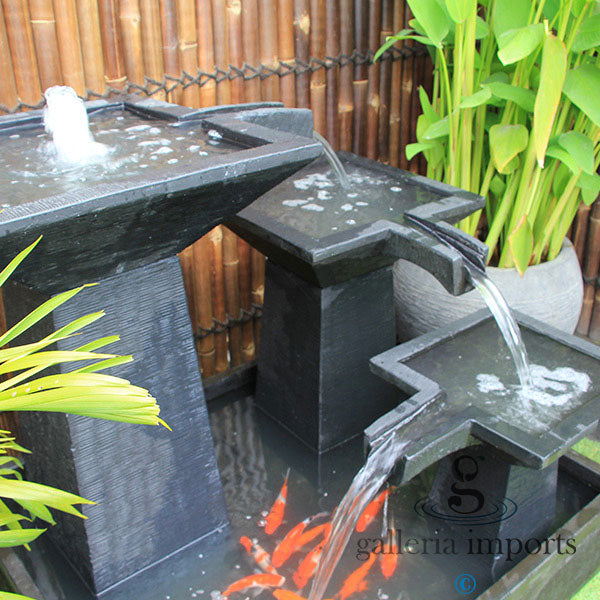 3 Tier Cascade Fountain charcoal with gold fish