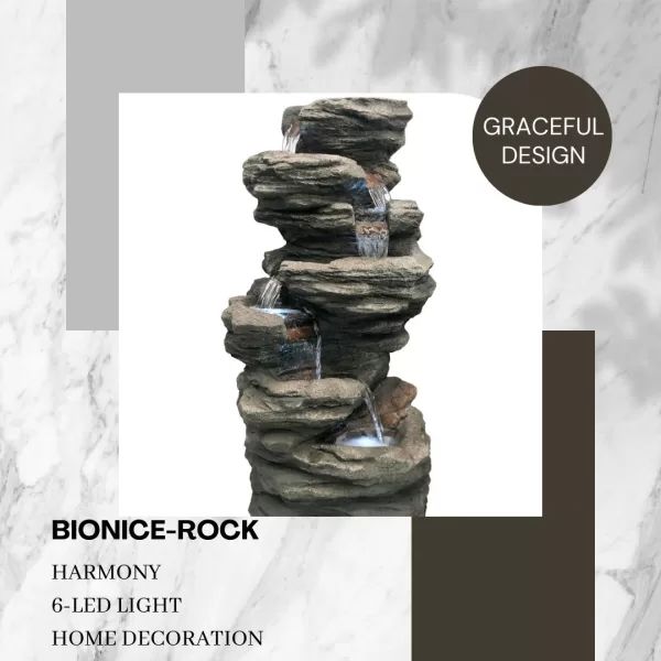 6 Tier Cascade Rock Water Feature Fountain and water flow