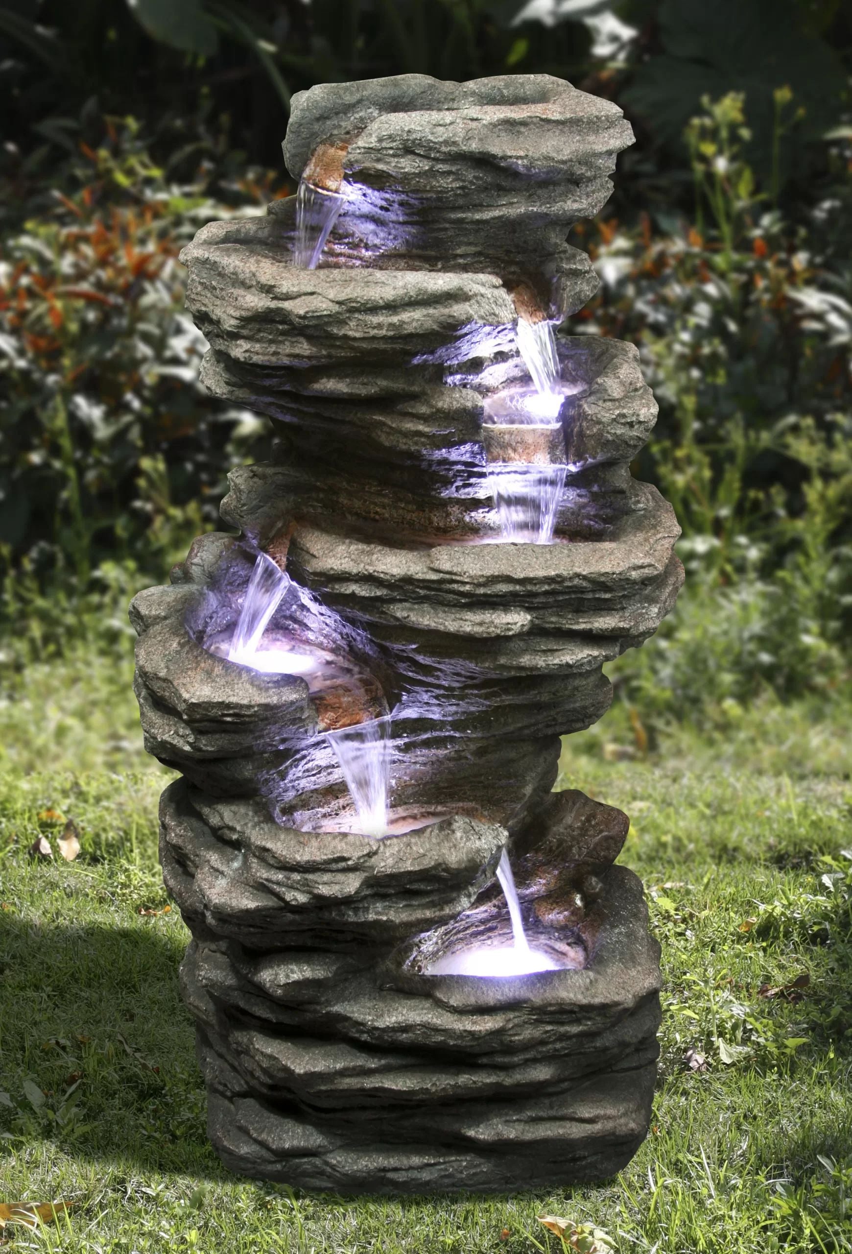 6 Tier Cascade Rock Water Feature Fountain in the garden