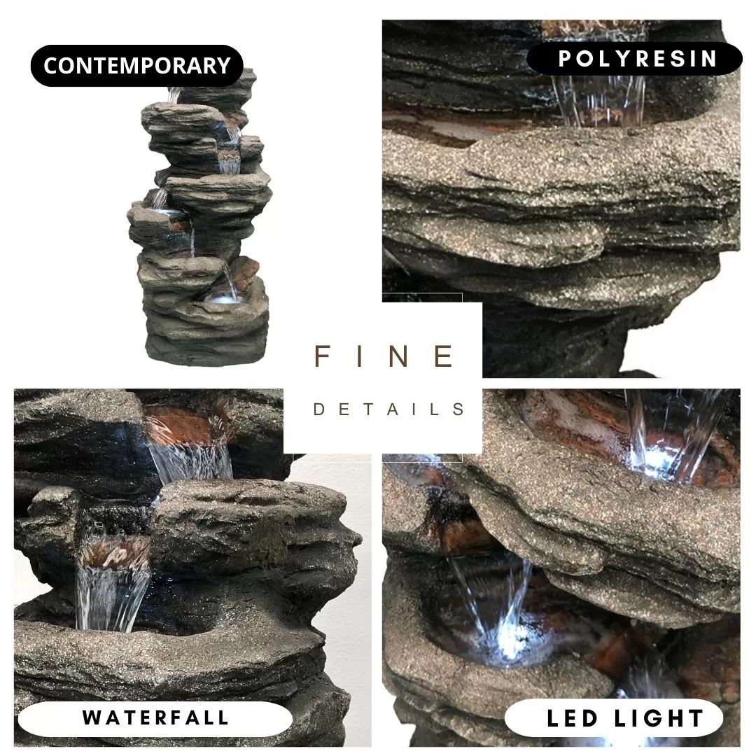 6 Tier Cascade Rock Water Feature Fountain key features