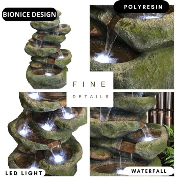 7 Tier Rock Falls Cascade Water Feature Fountain with LED Four Closeview
