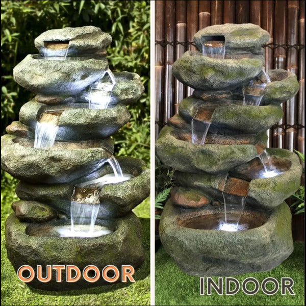 7 Tier Rock Cascade Water Feature Outdoor ad Indoor Views