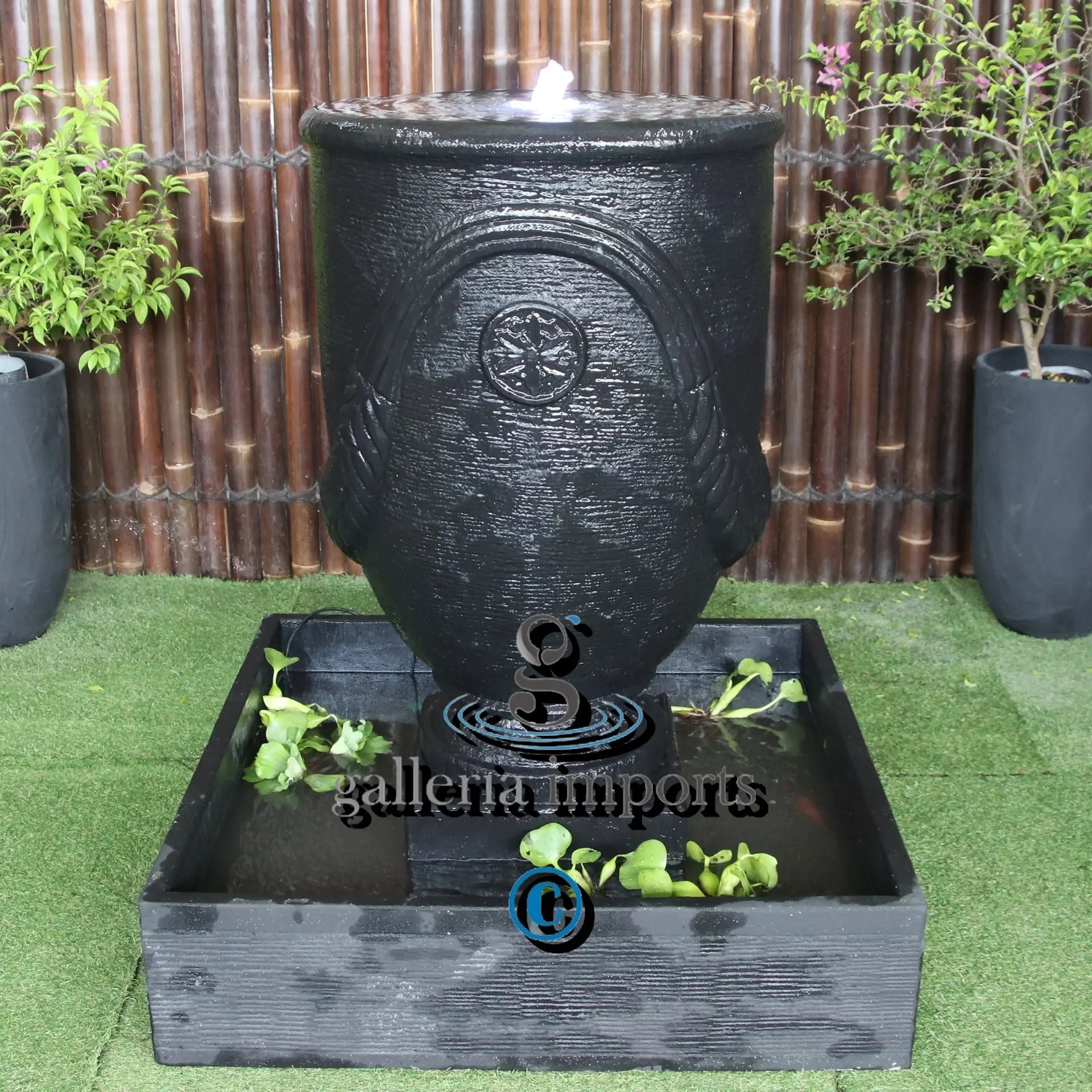 Anduze Urn Balinese Style water feature Front view Charcoal colour