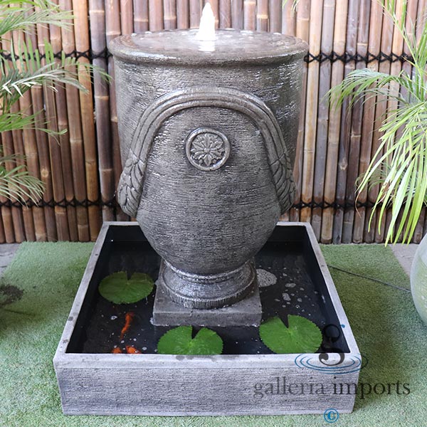 Anduze urn water fountain gray front view