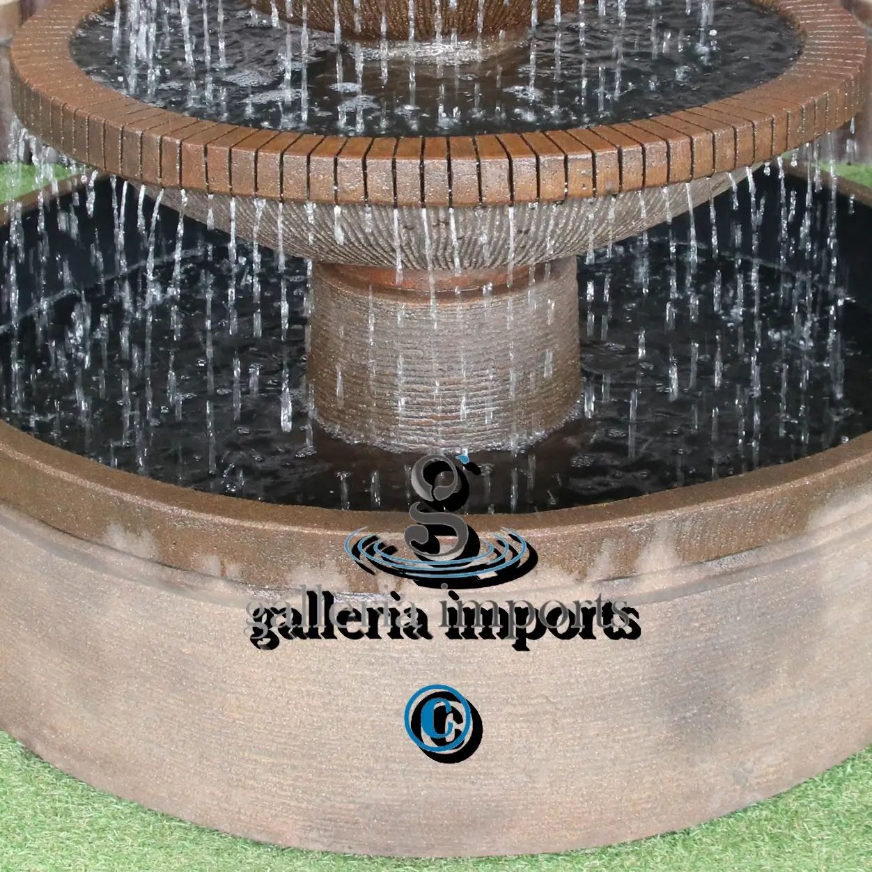 Aqua Falls Balinese style Water Fountain focus on bottom basin view
