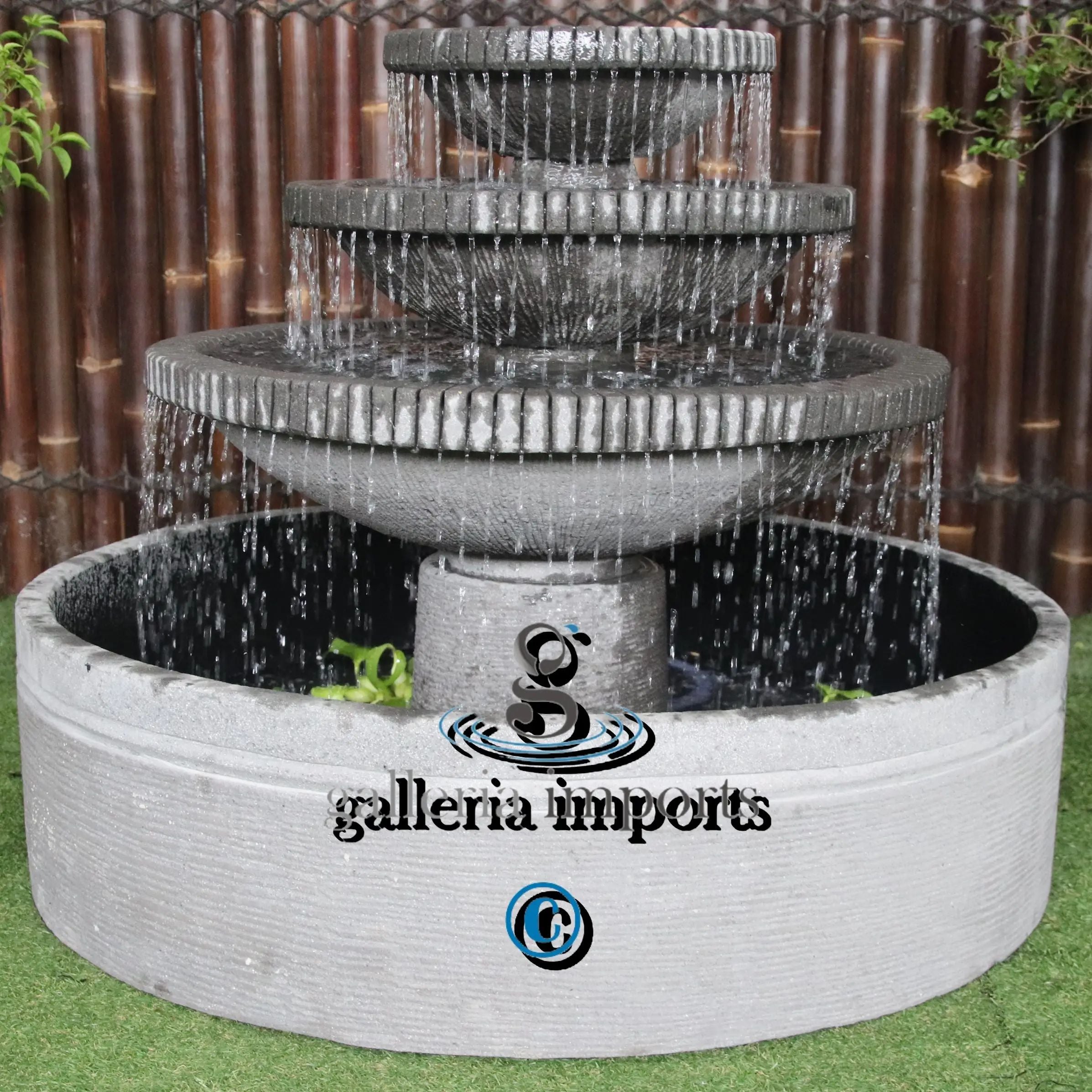 Aqua Falls Balinese style birdbath water feature slate front view