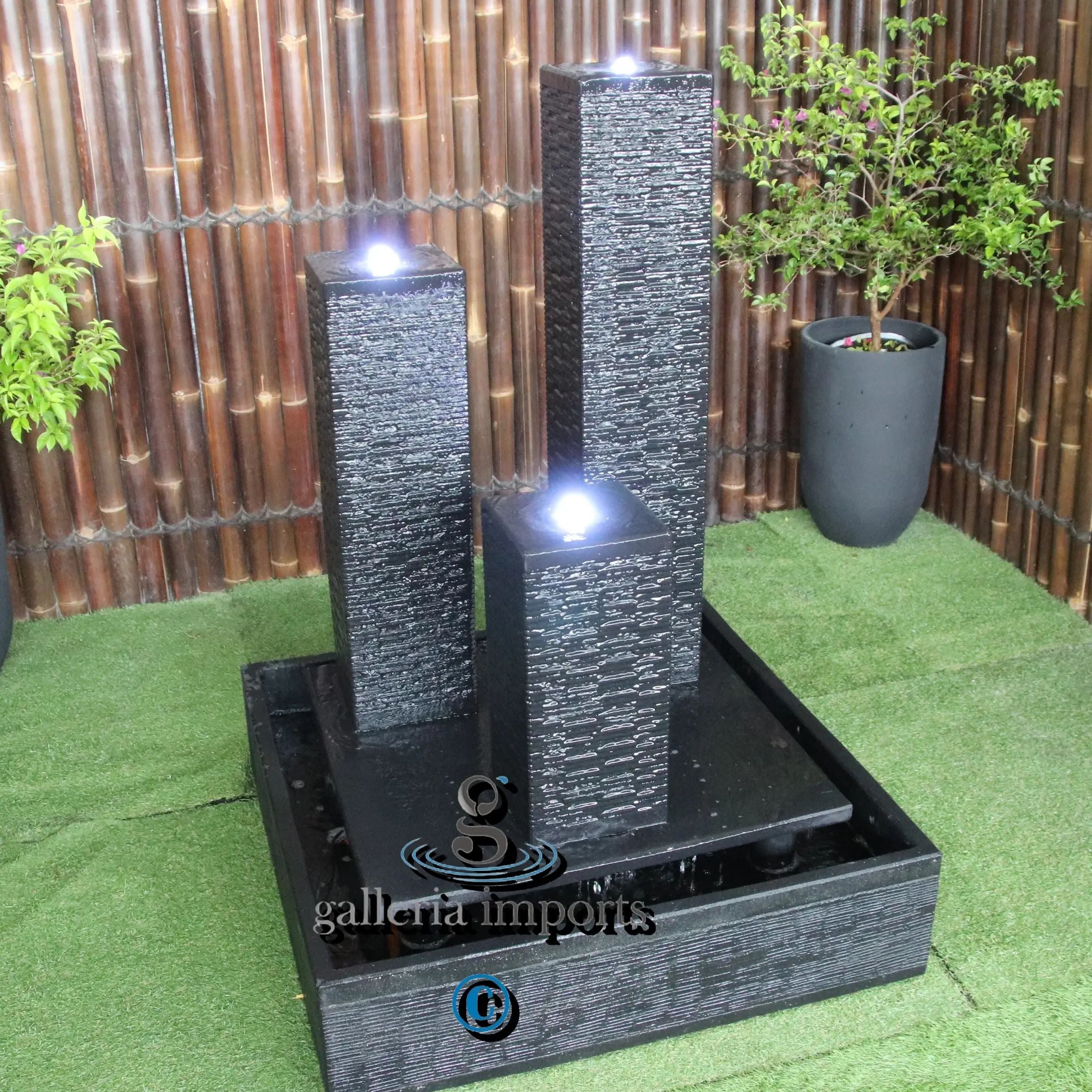Atlantis Balinese Style tower water feature charcoal left angle view