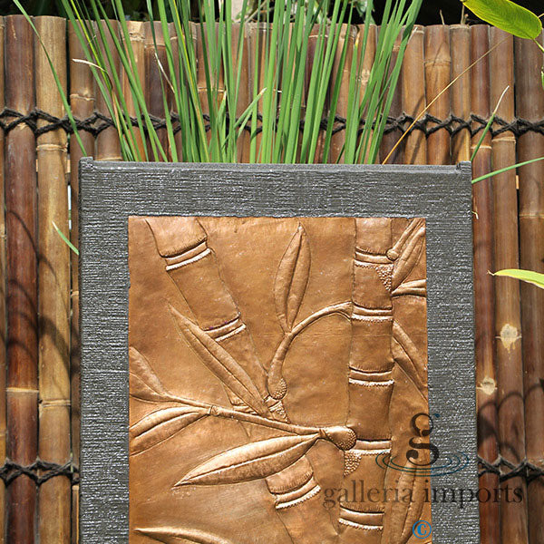 Bamboo Copper Wall Balinese Style water feature fountain grey upper view