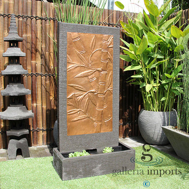 Bamboo Copper Wall Balinese Style water feature left angle view