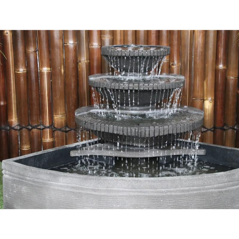 Birdbath Corner Bowl Balinese Style Fountain with bamboo fence background