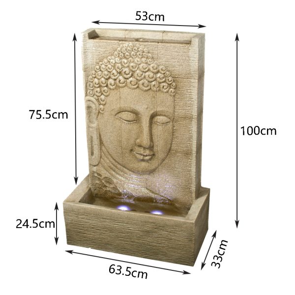 Buddha Face Wall Water Feature Fountain with LED Dimensions