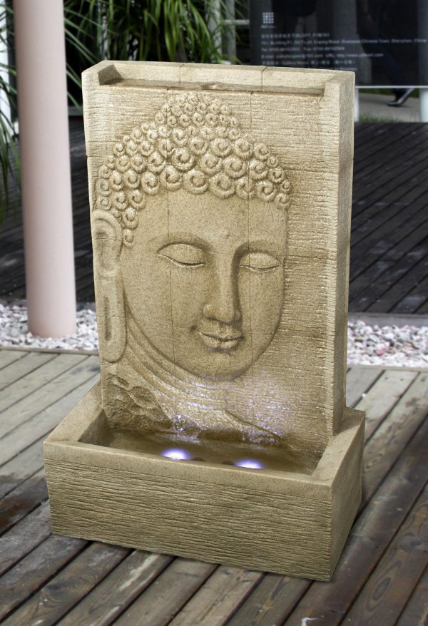 Buddha Face Wall Water Feature Fountain with LED Rightside view