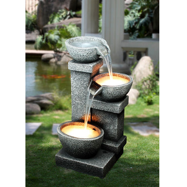 Cascading Three Bowls Water Feature Fountain with LED  water flow