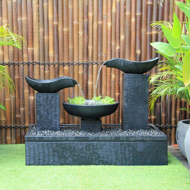 Charcoal Double Wave Balinese Style Bowls Fountain front view