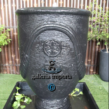 Charcoal colour Anduze urn water feature Fountain front view