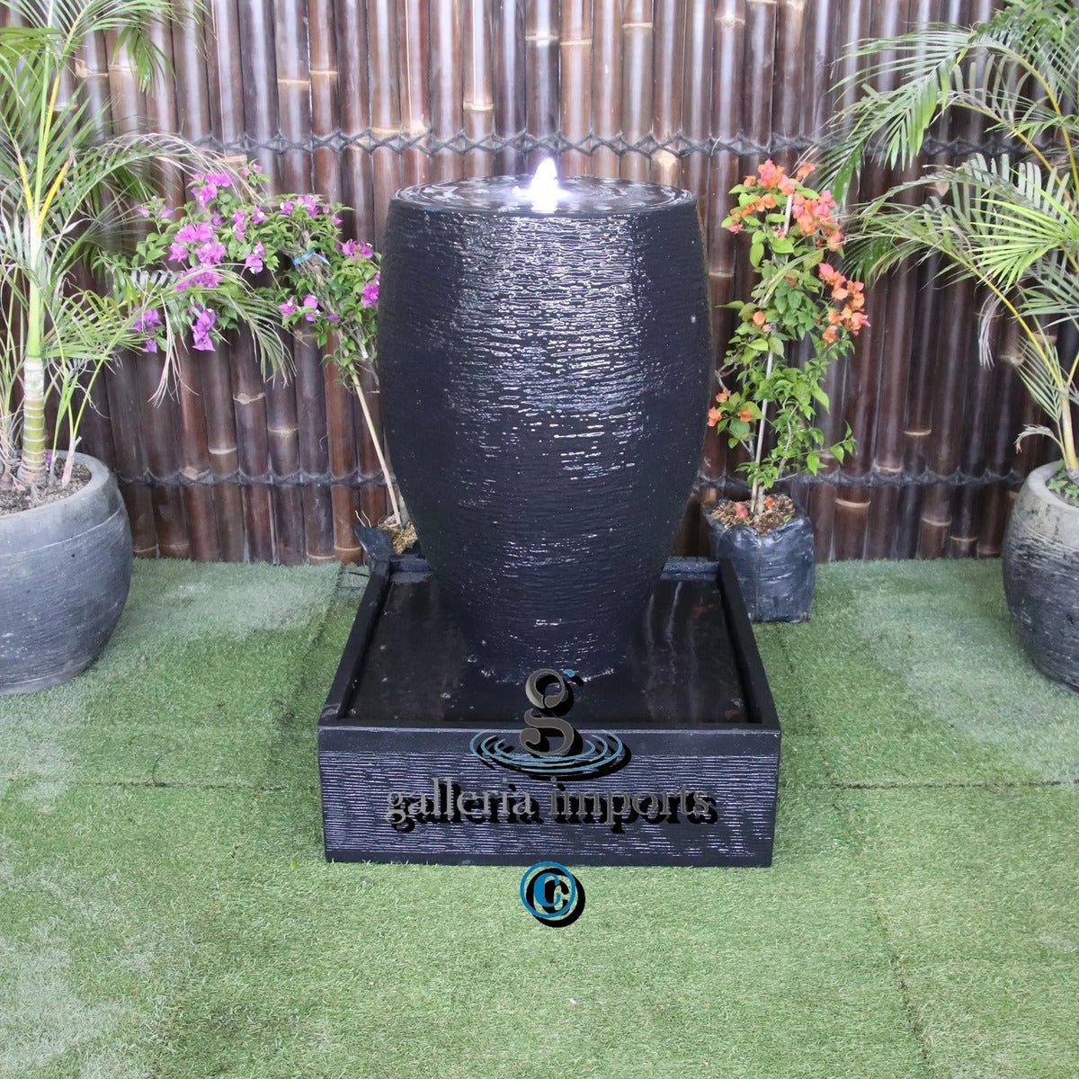 Cigar Urn Balinese Style water feature fountain charcoal front view
