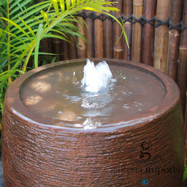 Cigar Urn Balinese Style water feature rust upper view