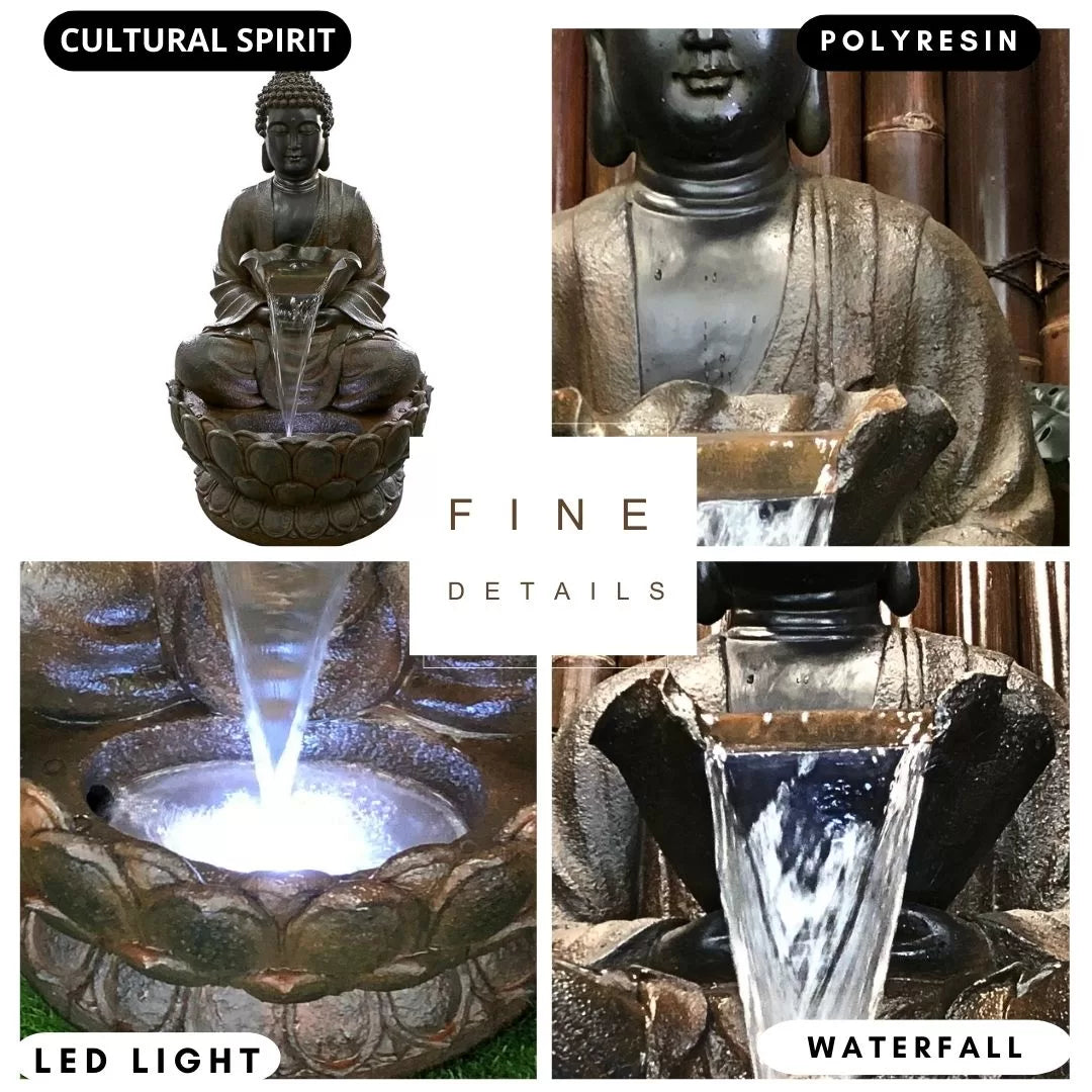 Large Sitting Buddha Water Feature Fountain Four Features