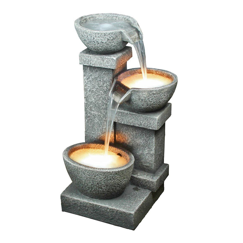 Cascading Three Bowl Water Feature Fountain with LED Main view