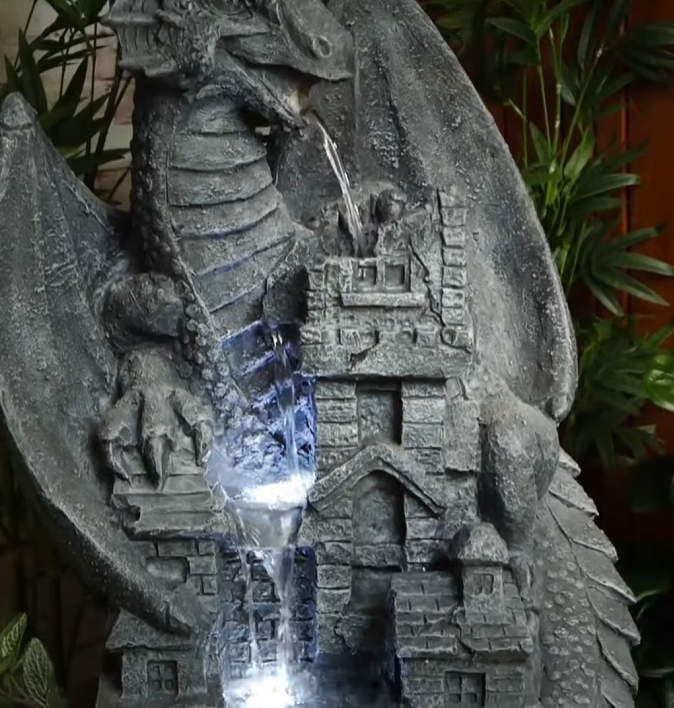 water fountain dragon castle Closeup middle section view