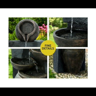 Four angles images of Solar 5-Tier Cascade Water Feature