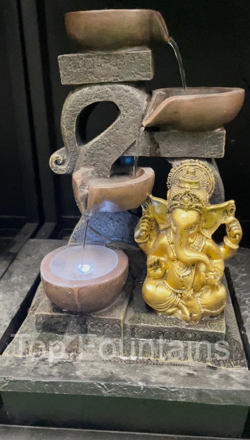 Ganapati 4 Bowls Pottery Ganesha Water Feature Fountain with LED Water Flow