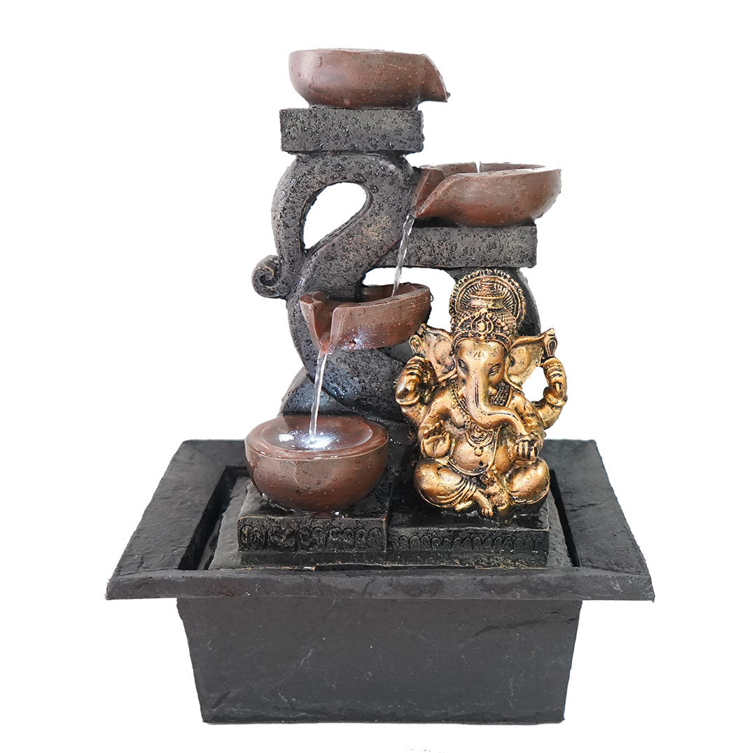 Ganapati 4 Bowls Pottery Ganesha Water Feature Fountain with LED Main View
