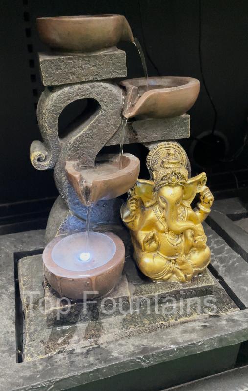 Ganapati 4 Bowls Pottery Ganesha Water Feature Fountain with LED Left View