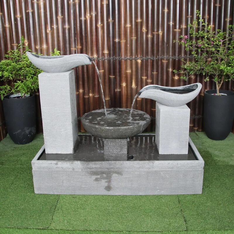 Grey Double Wave Balinese Style Bowls Cascade Water Fountain grey colour