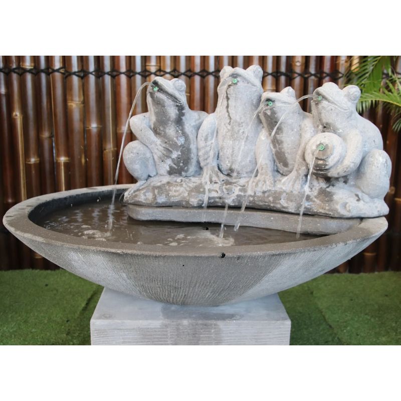 Grey Frog Pond Bowl Water Fountain Outdoor with water flow