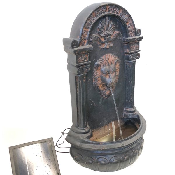 Lions Head Solar Water Feature Water Fountain sideview with solar