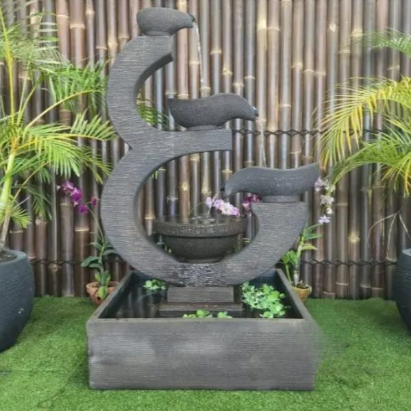 Lotus Cascade Balinese Water Feature Grey Front View