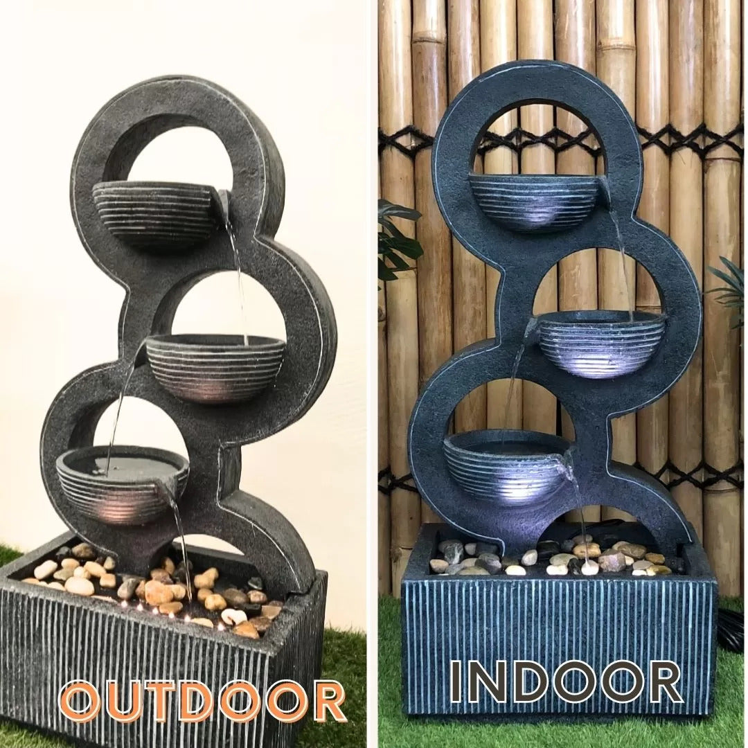Triple Circles Water Feature Fountain outdoor and indoor views