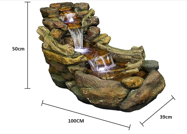 Nature Brook cascading water feature fountain with LED Dimensions