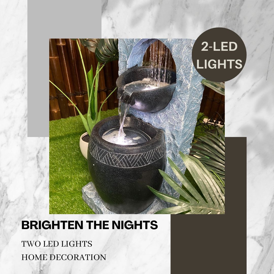 Peaceful Rain Water Feature Fountain 2 LED Lights