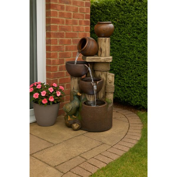 Pots on Logs 4 Tier Cascade Fountain near the door