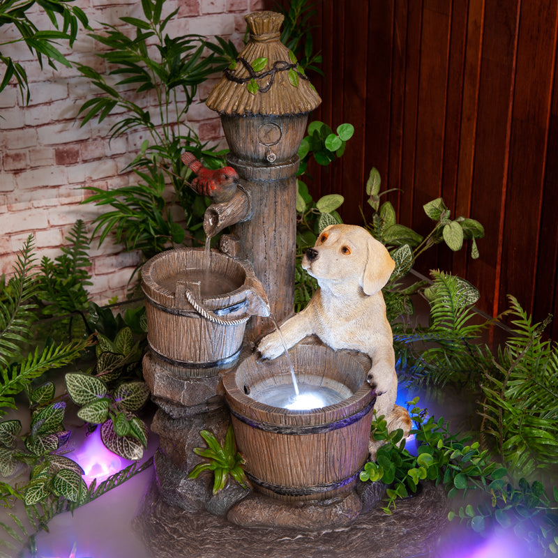 Puppy Birdhouse Water Feature Fountain with LED 