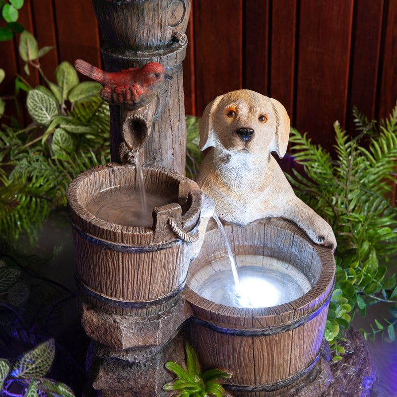 Puppy Birdhouse Water Feature Fountain Puppy  and bird 