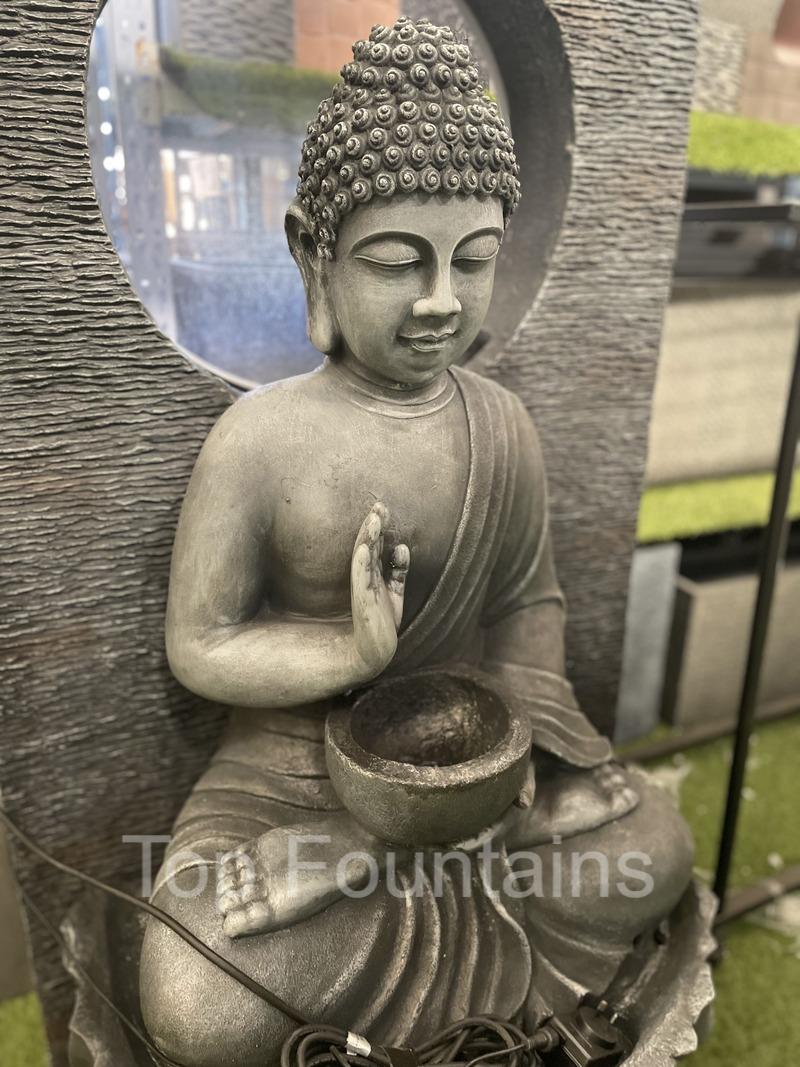 Radiant Meditate Buddha with Rain Effect Water Feature Fountain Left View