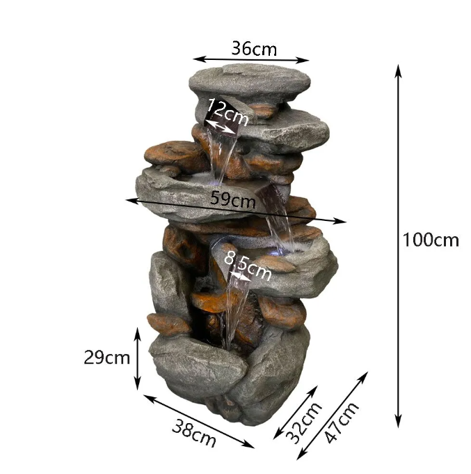 Rainforest Cascade Rock Water Feature Fountain Dimensions