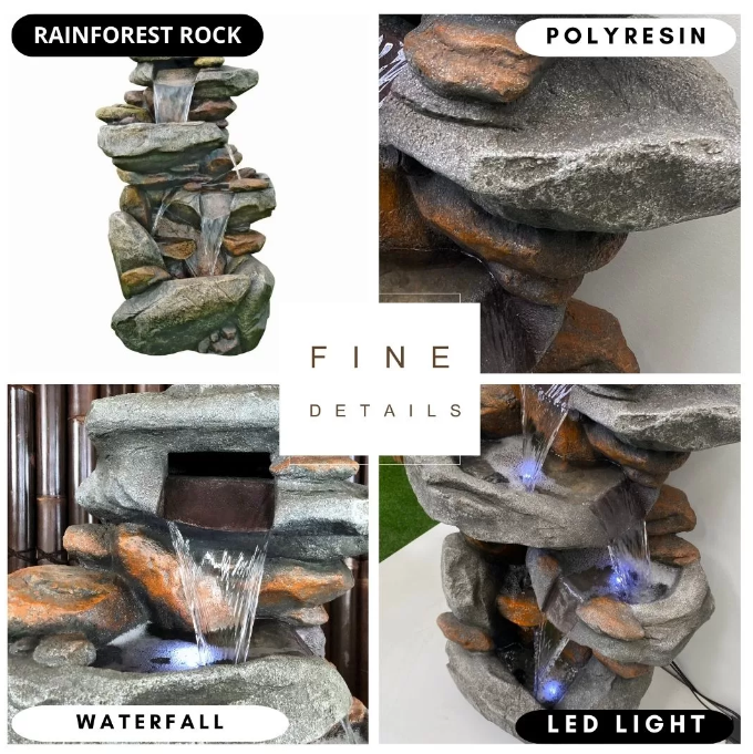 Rainforest Cascade Rock Water Feature Fountain four features