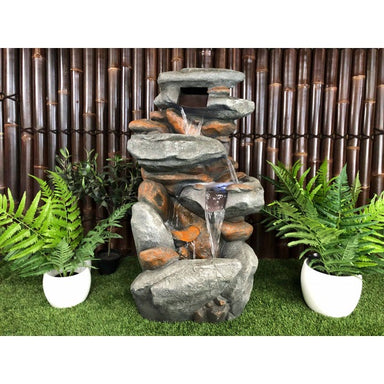 Rainforest Cascade Rock Water Feature with plants