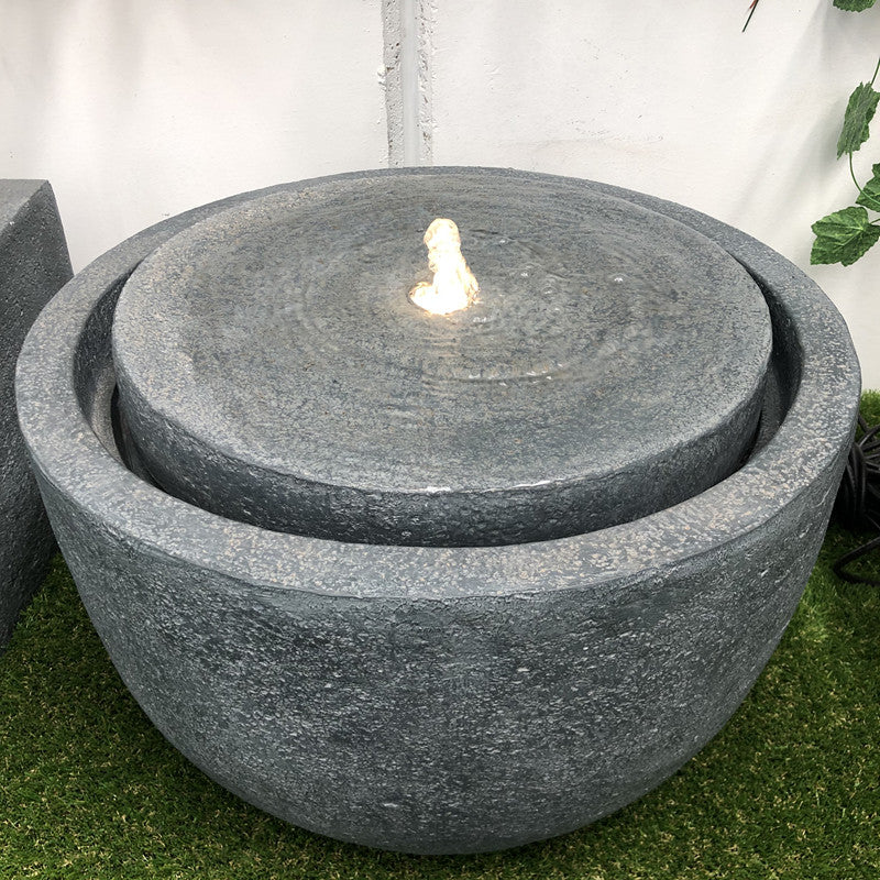Round Stone Bowl Water Feature with LED