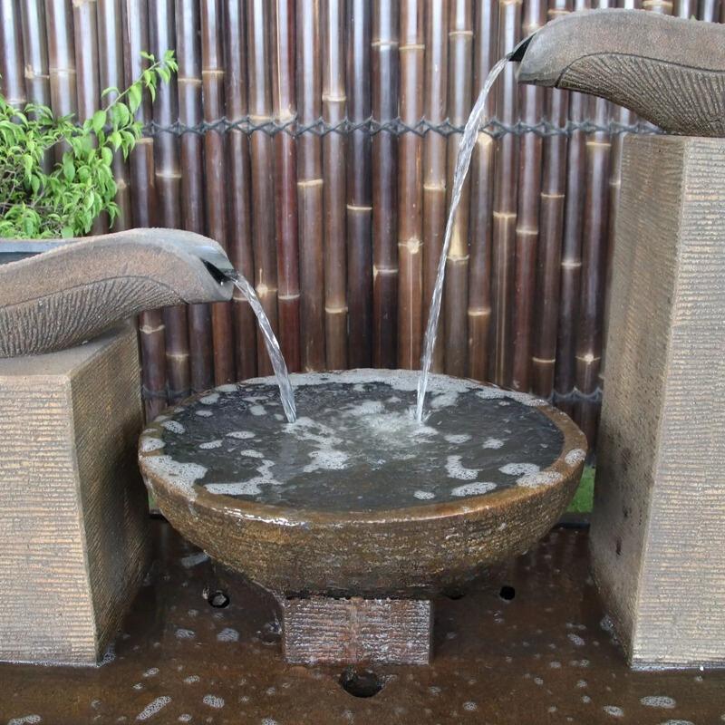 Rust Double Balinese Style Bowls Wave Fountain cascade water